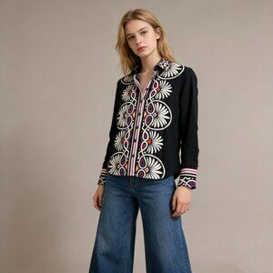 NWT Johnny Was The Janie Abstract-Print Button-Front Shirt Blouse Size PS